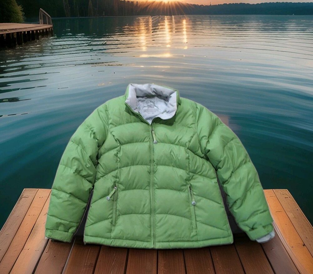 LL BEAN GREEN GOOSE DOWN INSULATED PUFFER JACKET WOMENS SIZE LARGE VGC
